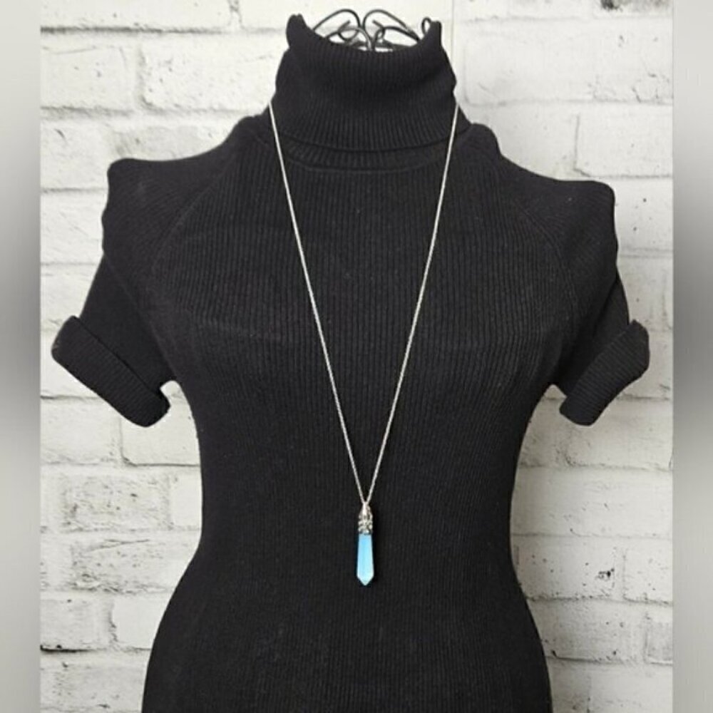 Opalite Crystal Point Pendant Necklace w/ Silver-Tone Filigree Cap